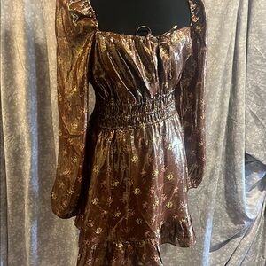 PAIGE Brown Ruffled Tiered Bishop Sleeve Dress